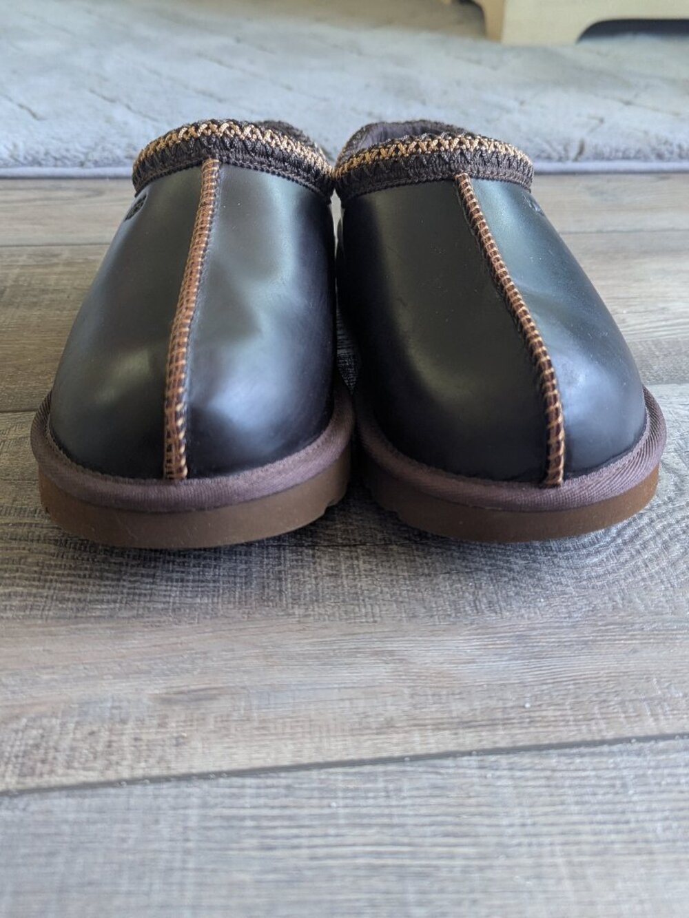 UGG Women's Tasman Leather Regen Slip On Slipper Wool Mule Chocolate Brown 8 - Picture 8 of 13